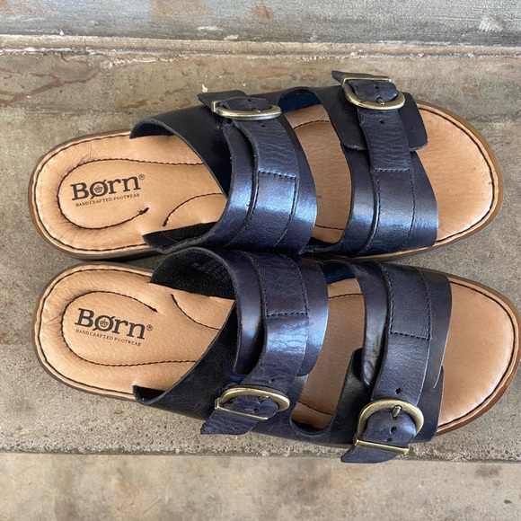 Born Black Leather Double Buckle Slide Sandals - Picture 6 of 8